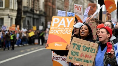 Junior doctors rally outside Downing Street in London. EPA