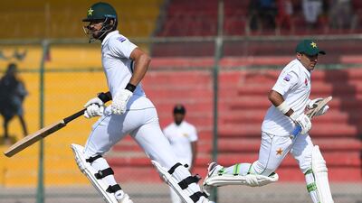 Shan Masood, left, and Abid Ali added 278 runs for the opening wicket against Sri Lanka at the National Stadium in Karachi. AFP