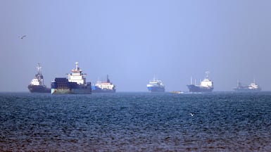 Ships anchored in the Strait of Hormuz off Bandar Abbas in Iran. AFP