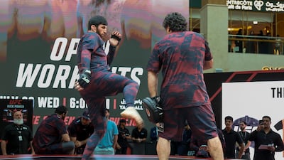 Magomed Ankalaev throws a kick at Yas Mall in Abu Dhabi.