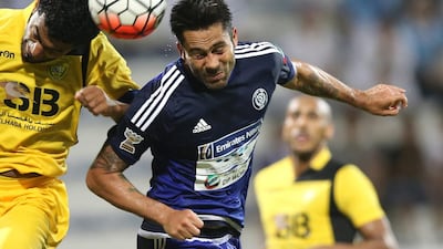 Al Nasr’s Luis Jimenez, right, has been a welcome addditon to the Dubai club after scoring four goals in his first three games. Ashraf Umrah / Al Ittihad