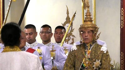 This screengrab shows Thailand's King Maha Vajiralongkorn as he is crowned during his coronation in Bangkok. AFP
