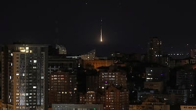 A Russian drone is shot down over Kyiv, Ukraine. Moscow has vastly increased attacks using the unmanned aerial weapons. Reuters