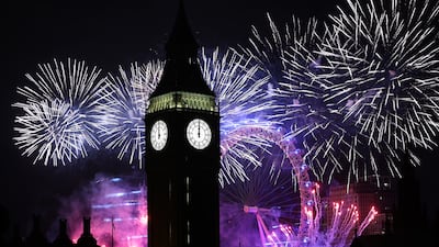 Fireworks light up the London skyline over Big Ben and the London Eye just after midnight on January 1, 2023. Getty Images
