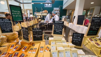 Wensleydale cheese processing plant in Hawes, Yorkshire. Cheese will be among British products that will benefit from the immediate removal of tariffs as the trade deal between the Gulf and UK comes into effect. Getty Images