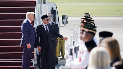 US President Donald Trump with Anwar Ibrahim, Malaysia's Prime Minister, after arriving at Kuala Lumpur International Airport in Malaysia. Bloomberg