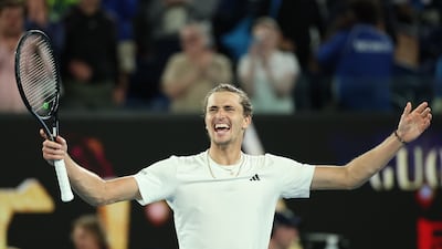 Alexander Zverev celebrates after beating Carlos Alcaraz in the quarter-finals of the Australian Open at Melbourne Park on January 24, 2024, Getty Images