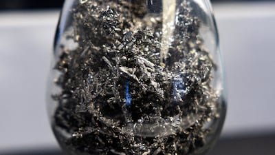 A sample of ultra-high-purity titanium used in aerospace and high-tech industries displayed at the National Museum in Beijing. Reuters