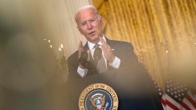 US President Joe Biden responds to questions about the ongoing US military evacuations of US citizens and vulnerable Afghans, in the East Room of the White House in Washington. AFP