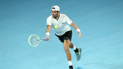 Matteo Berrettini plays a return to Andy Murray. Getty