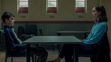 Owen Cooper as Jamie Miller and Erin Doherty as Briony Ariston in Adolescence. Photo: Netflix