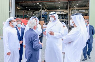 Dr Sultan Al Jaber, Minister of Industry and Advanced Technology, during a tour of Kizad in Abu Dhabi. Photo: Ministry of Industry and Advanced Technology