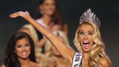 Newly crowned Miss USA Olivia Jordan of Oklahoma reacts after winning the 2015 Miss USA beauty pageant. Reuters