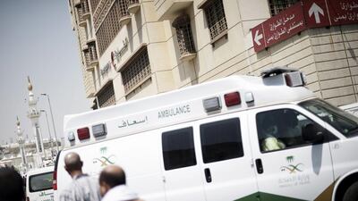 Saudi ambulances arrive with pilgrims who were injured in a stampede at an emergency hospital in Mina, near the city of Mecca. AFP Photo / Mohammed Al-Shaikh