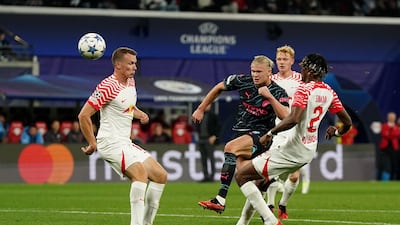 Manchester City's Erling Haaland shoots over the bar. PA