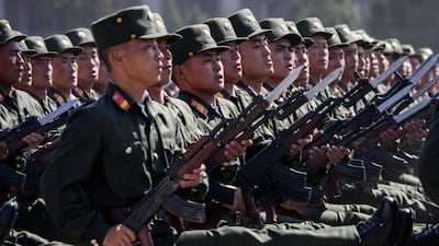 Korean People's Army (KPA) soldiers march during a mass rally on Kim Il Sung square in Pyongyang. AFP