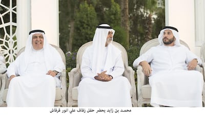 Sheikh Nahyan bin Mubarak, Minister of Culture and Knowledge Development, attends the wedding reception of Ali Anwar Gargash (R). Mohamed Al Suwaidi / Crown Prince Court - Abu Dhabi