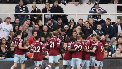 Lucas Paqueta celebrates with teammates after scoring. Getty