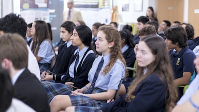 Cranleigh Abu Dhabi pupils listen to a debate on Brexit. Reem Mohammed / The National