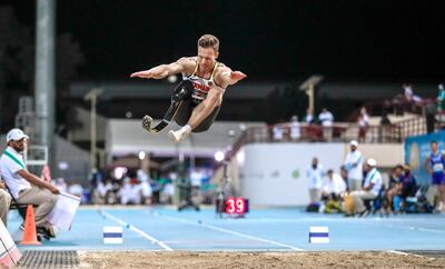 Markus Rehm in action before he takes the win at the Dubai 2019 World Para Athletics Championships. Victor Besa / The National