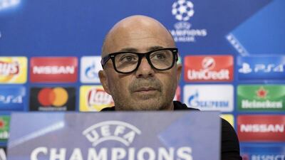 Sevilla manager Jorge Sampaoli attends a press conference earlier this week before his side played in the Champions League. Julio Munoz / EPA / November 1, 2016