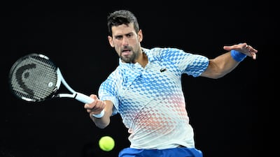 Novak Djokovic en route to victory over Andrey Rublev in the Australian Open quarter-final. EPA