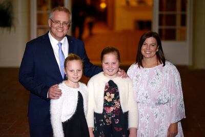 Australian Prime Minister Scott Morrison poses with his wife Jenny Morrison and two daughters after being sworn in by Australia's Governor-General Sir Peter Cosgrove. Getty