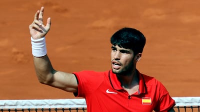 Carlos Alcaraz of Spain celebrates winning his quarter-final 6-3, 7-6 against Tommy Paul of the USA. EPA