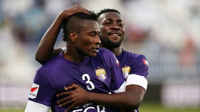 There was no stopping Al Ain’s Asamoah Gyan at the Baniyas Stadium. Courtesy Mostafa Reda / Al Ittihad