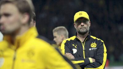 Borussia Dortmund coach Juergen Klopp reacts after the German Cup final against Wolfsburg in Berlin, Germany, May 30, 2015. Wolfsburg won the match 3-1. REUTERS/Ina Fassbender
