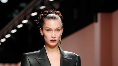 Bella Hadid presents a creation from the Fendi show during Milan Fashion Week on February 20, 2020. Reuters