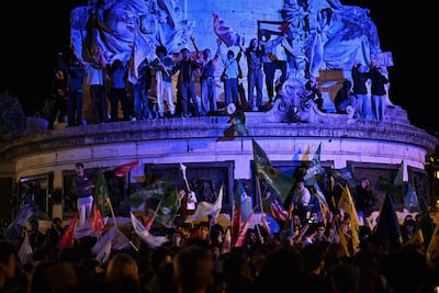 Several hundred people demonstrate on Place de la Republique in central Paris, disgruntled at RN's victory in the European Parliament elections. AFP