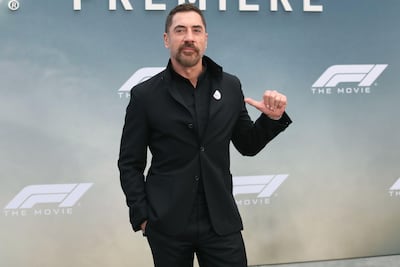 Javier Bardem wears a Palestine pin at the New York premiere of F1: The Movie in June 2025. Alamy