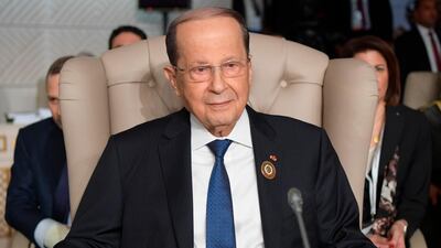 Lebanese President Michel Aoun attends the opening of the 30th Arab Summit in Tunis, Tunisia.AP