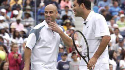Andre Agassi v Pete Sampras: Two Americans separated by a year but who were strikingly different personalities: Agassi expressive and sometimes even showy, Sampras reserved and mostly poker-faced. In 34 matches between these two greats, Sampras held sway 20 times. In nine grand slam matches, Sampras had a 6-3 edge. In five major finals, Sampras led 4-1. Sampras was also the more consistent grand slam champion, having won 14 times to Agassi's eight. But they were both incredibly popular, and had passionate fan bases throughout their careers. Theo Wargo / Getty Images