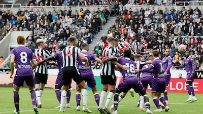 Newcastle United's Alexander Isak rises to head home his side's second goal against Fiorentina. PA