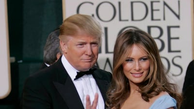 Donald Trump and Melania Trump, in a corseted blue gown, arrive at the 64th annual Golden Globe Awards in Beverly Hills, US, on January 15, 2007. EPA