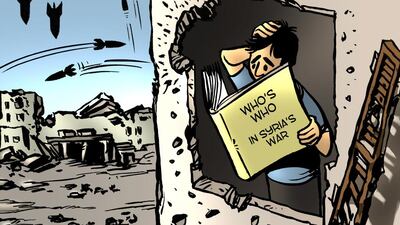 Shadi Ghanim is away on leave. While he is on holiday, The National is publishing a selection of his best work over the past year. Today’s cartoon was originally published in February amid confusion over the various factional groups fighting in Syria.