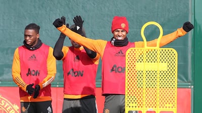 Marcus Rashford during training at the Aon Training Complex. Getty