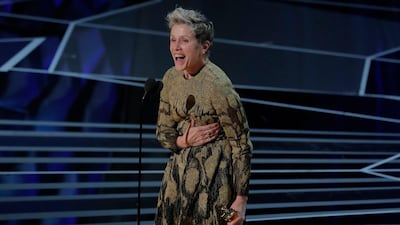 Frances McDormand accepts the Best Actress Oscar for her performance in 'Three Billboards Outside Ebbing, Missouri.' Lucas Jackson / Reuters