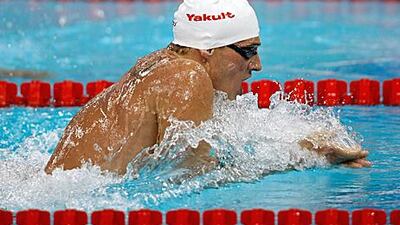 Ryan Lochte during the breaststroke leg of the 400m medley.