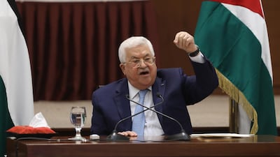 Palestinian President Mahmoud Abbas heads a leadership meeting at his headquarters, in the West Bank city of Ramallah. EPA