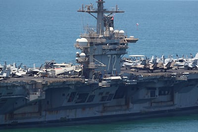 The USS Abraham Lincoln aircraft carrier leaves Laem Chabang Port in Si Racha, Thailand, on September 6. Getty Images