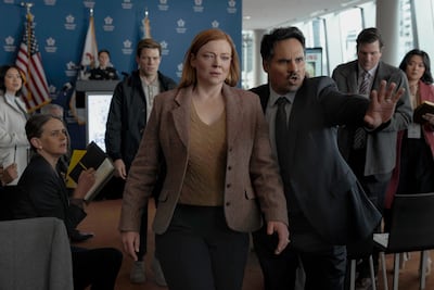 Sarah Snook, left, and Michael Pena star in All Her Fault. Photo: Peacock