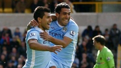Sergio Aguero, left, has been outstanding for Manchester City with 29 goals and should only find more room with the return of Carlos Tevez.