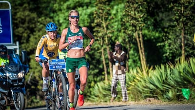 Gerda Steyn set the Comrades Marathon record in 2019, becoming the first woman to complete it in under six hours. Courtesy Tobias Ginsberg
