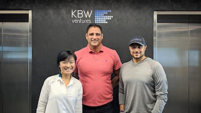 TurtleTree Labs' co-founders Fengru Lin and Max Rye with Prince Khaled bin Alwaleed bin Talal Al Saud. KBW Ventures first invested in TurtleTree Labs in a pre-seed round in January, then a seed round in June and has now committed additional capital to the latest pre-A funding round. Courtesy KBW Ventures