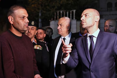 France's foreign minister Jean-Noel Barrot during a visit to an area where Israeli settlers reportedly set fire to a car and building in Ramallah. AFP