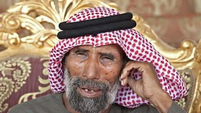 Harab Salem Al Menhali is well known as a writer of Nabati poetry and famous Bedu singer who often breaks out into song and traditional dance while attending the Al Dhafra Festival. Jeff Topping/The National
