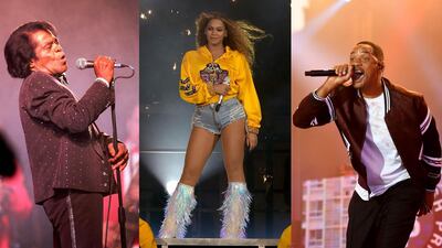 From left to right: African-American artists James Brown, Beyonce and Will Smith have released songs embodying the spirit of Juneteenth. Getty Images, AFP